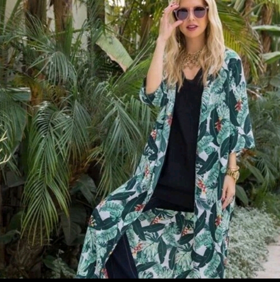 NWT RACHEL ZOE Duster Kimono Swim Cover Up Floral Island Vibes Cute Flowy - Picture 4 of 11